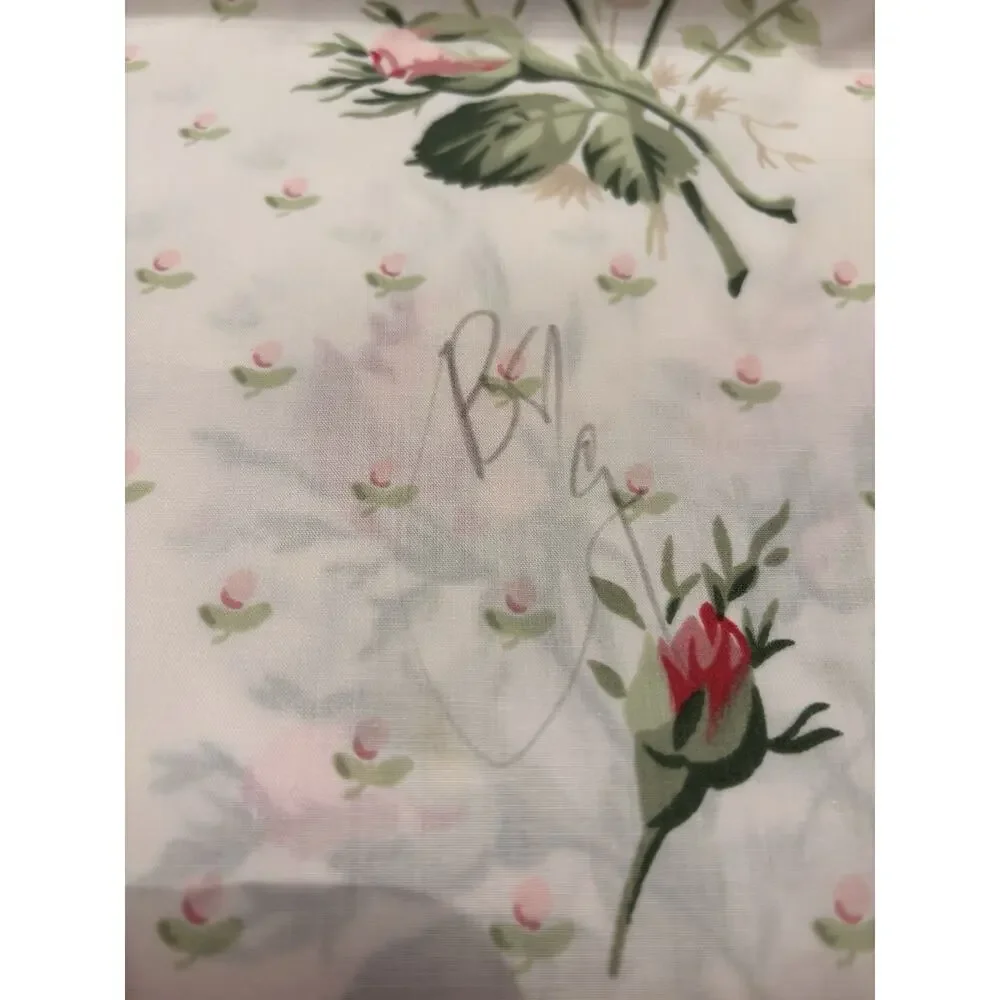 New Vintage Double Flat Sheet Percale No Iron Pink Rosebuds & Lace